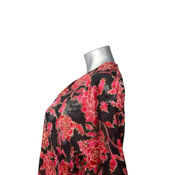 Vtg Victoria’s Secret Sleep Gown Small Peekaboo Black Red Rose Floral Lingerie - Picture 6 of 11